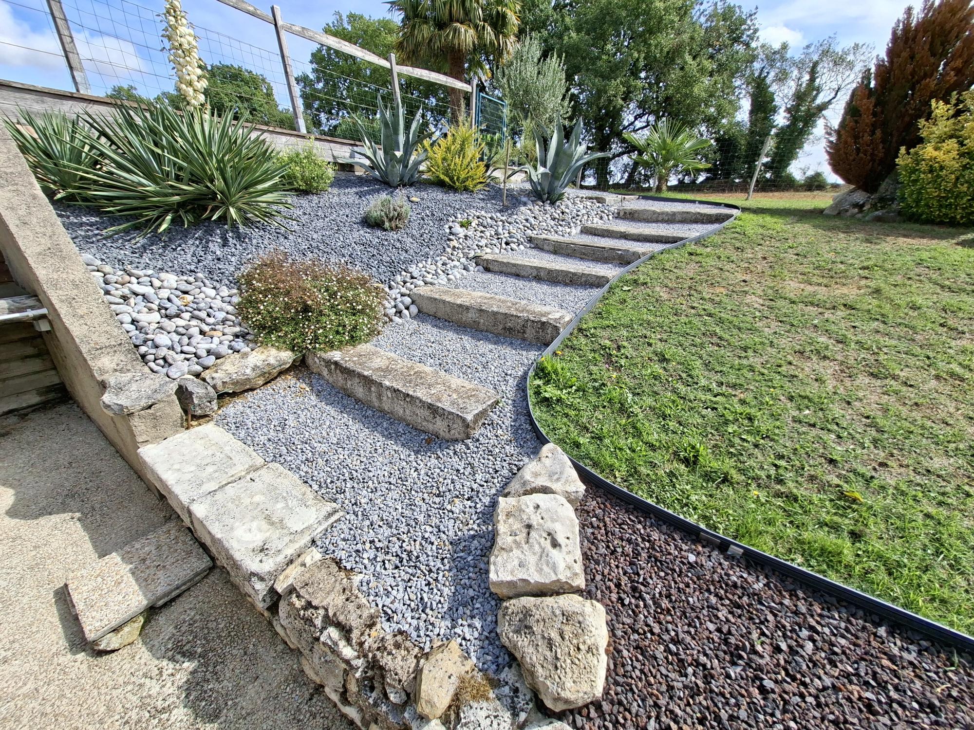 Aménagement de jardin avec plantes succulentes et graviers