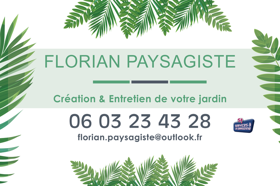 Carte Florian Paysagiste — Création & Entretien de votre jardin, 06 03 23 43 28, florian.paysagiste@outlook.fr